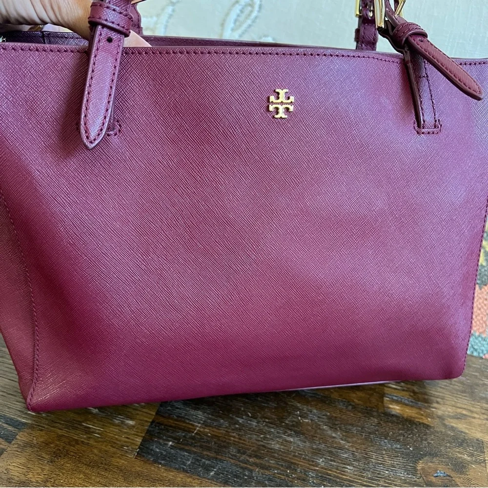 Tory Burch York Burgundy Saffiano Leather Tri Compartment Large Tote